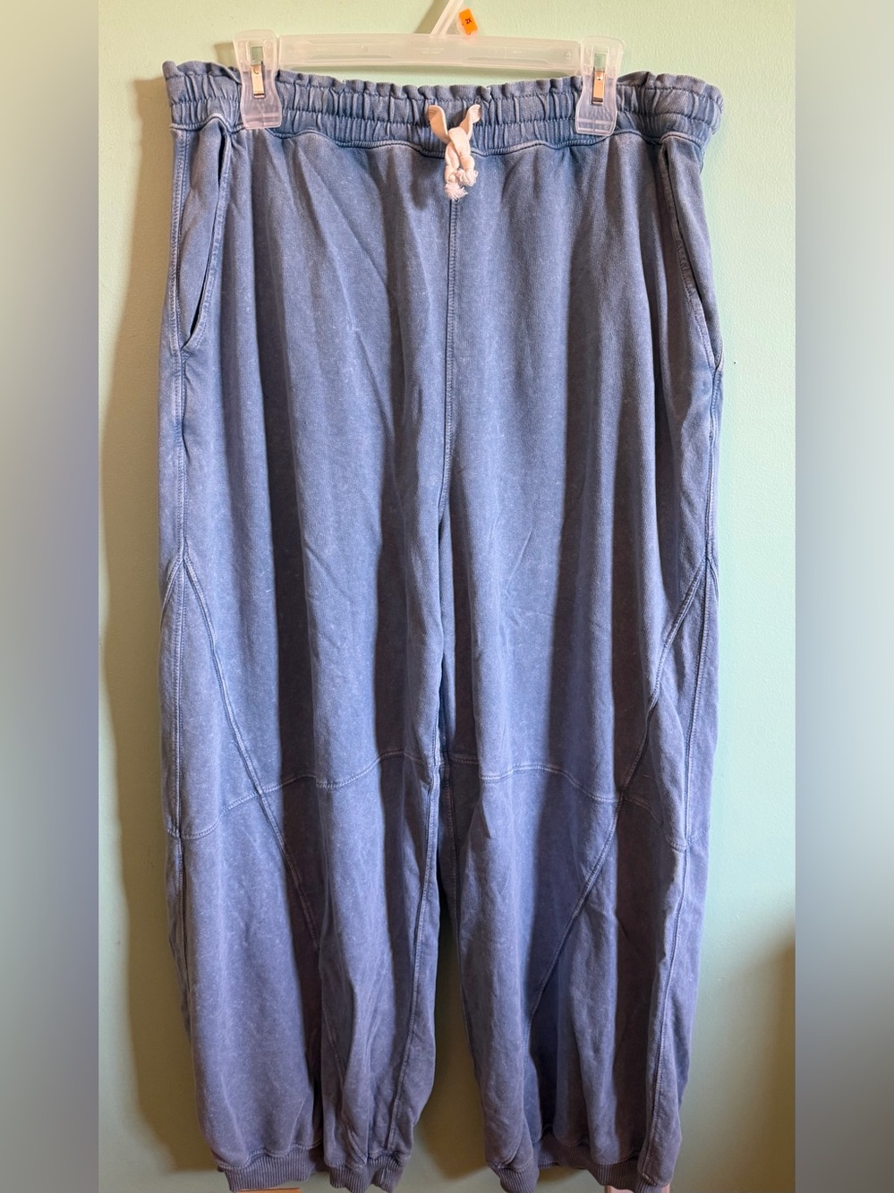 aerie Vintage Wash Blue Drawstring Track Joggers
